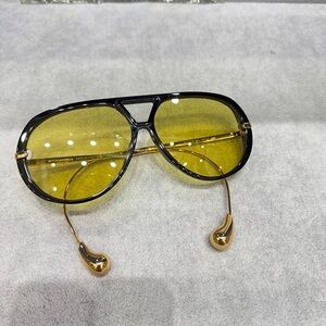 Bottega Veneta Black and Gold Sunglasses with Yellow Lenses